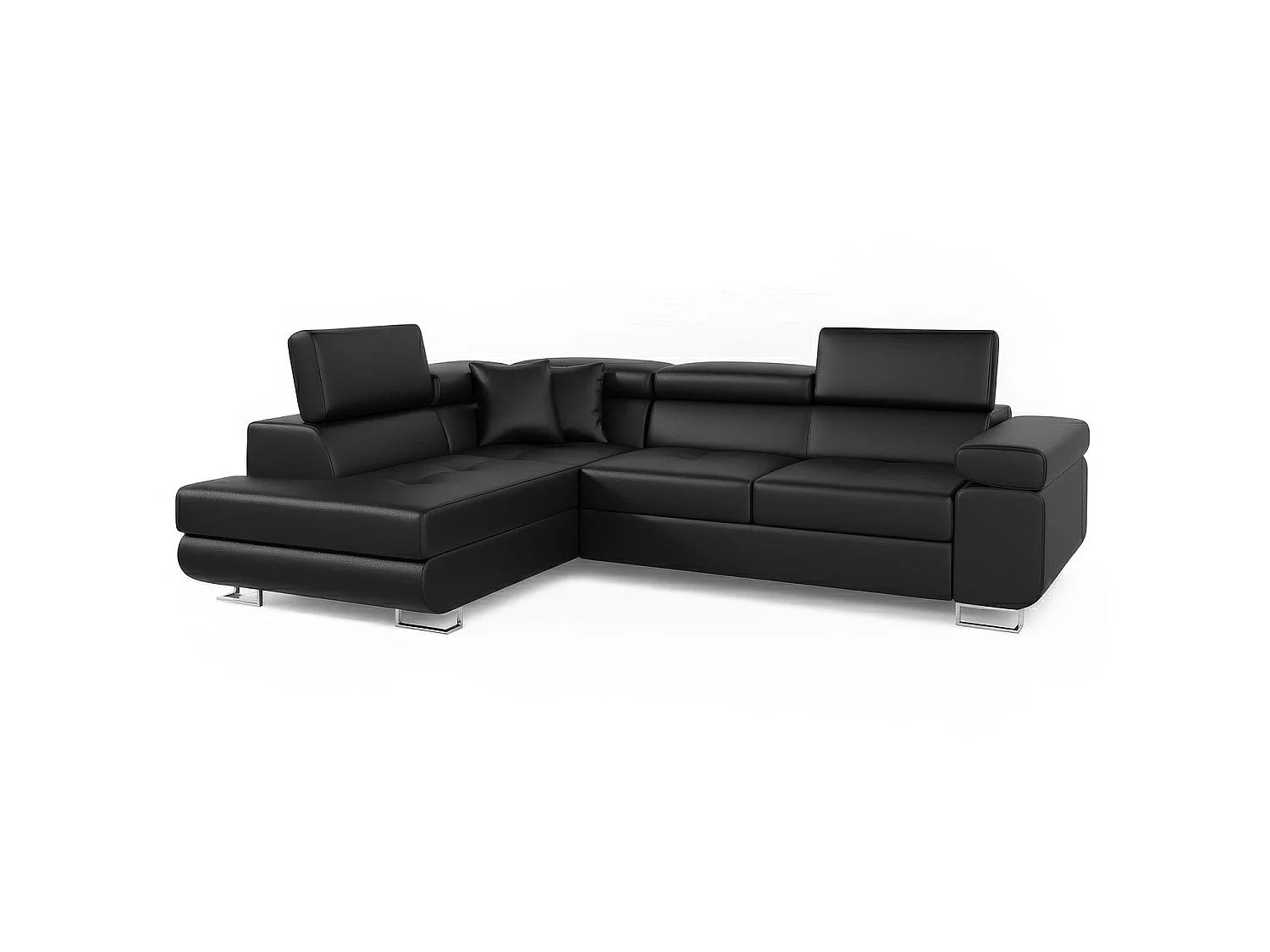Canapé d'angle convertible Antoni avec têtières relevables Simili Noir