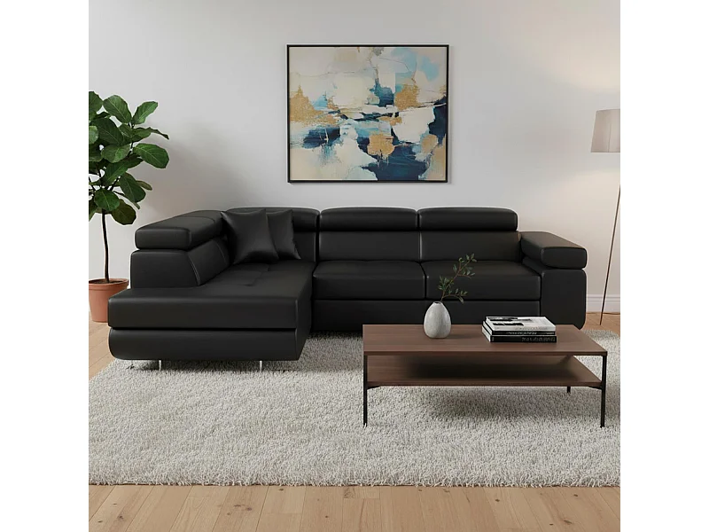 Canapé Convertible d'Angle Gauche "Toms" 275cm Noir