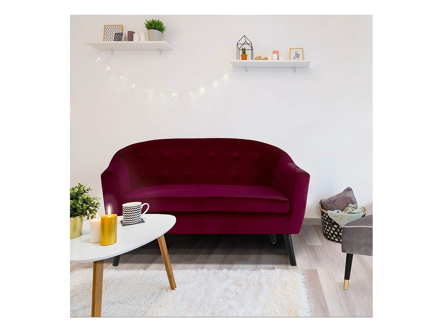 Canapé Scandinave Velours "Lopy" 129cm Bordeaux