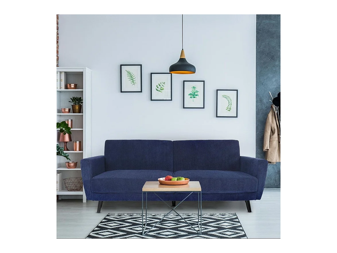 Canapé Convertible en Velours "Garry" 220cm Bleu