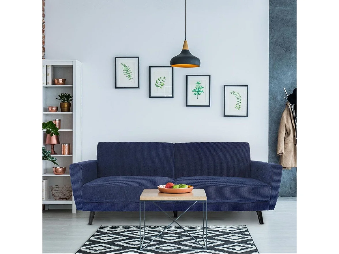 Canapé Convertible en Velours "Garry" 220cm Bleu