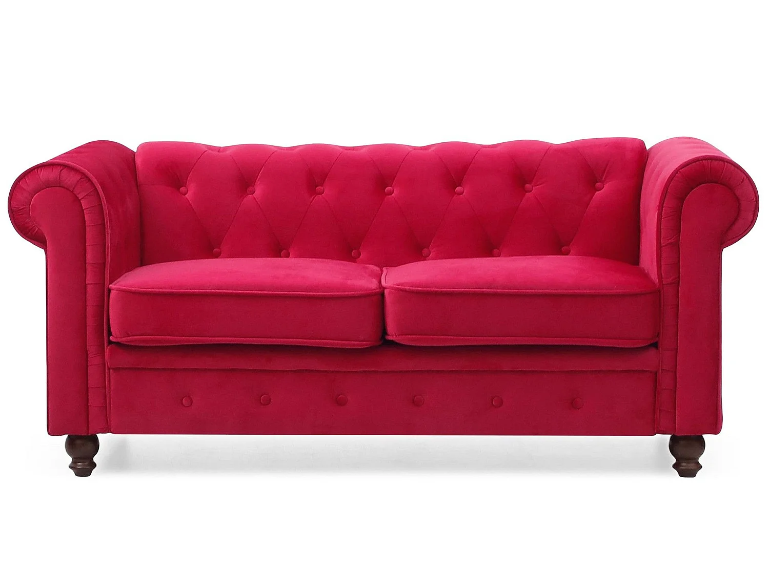 Canapé chesterfield 2 places en velours capitonné rouge