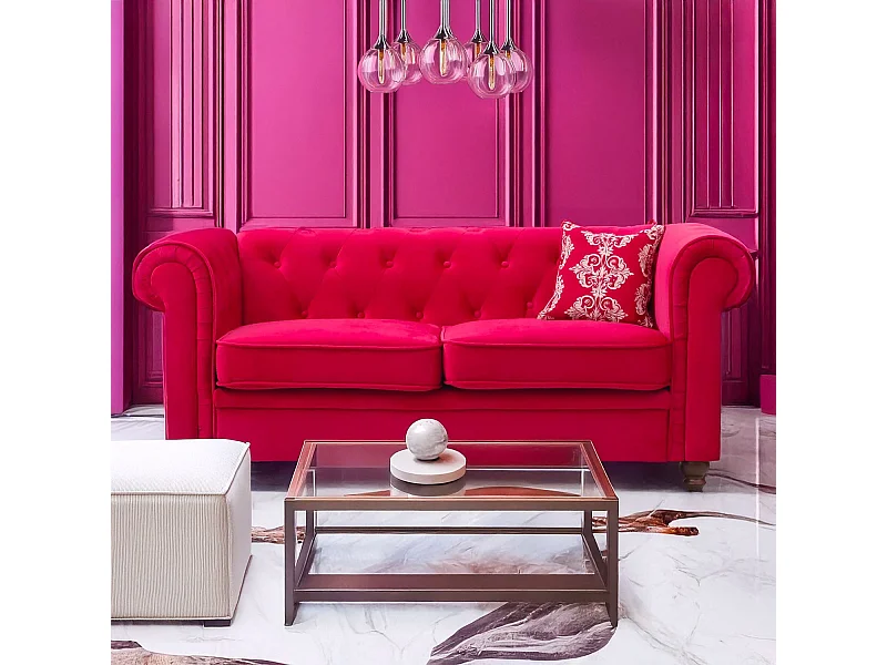 Canapé 2 Places Velours "Chesterfield" 158cm Rouge