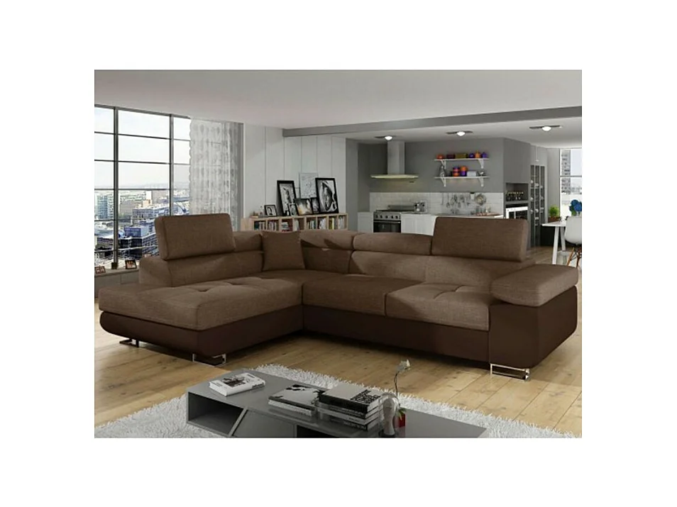 Canapé d'Angle Droit Convertible "Marius" 275cm Marron