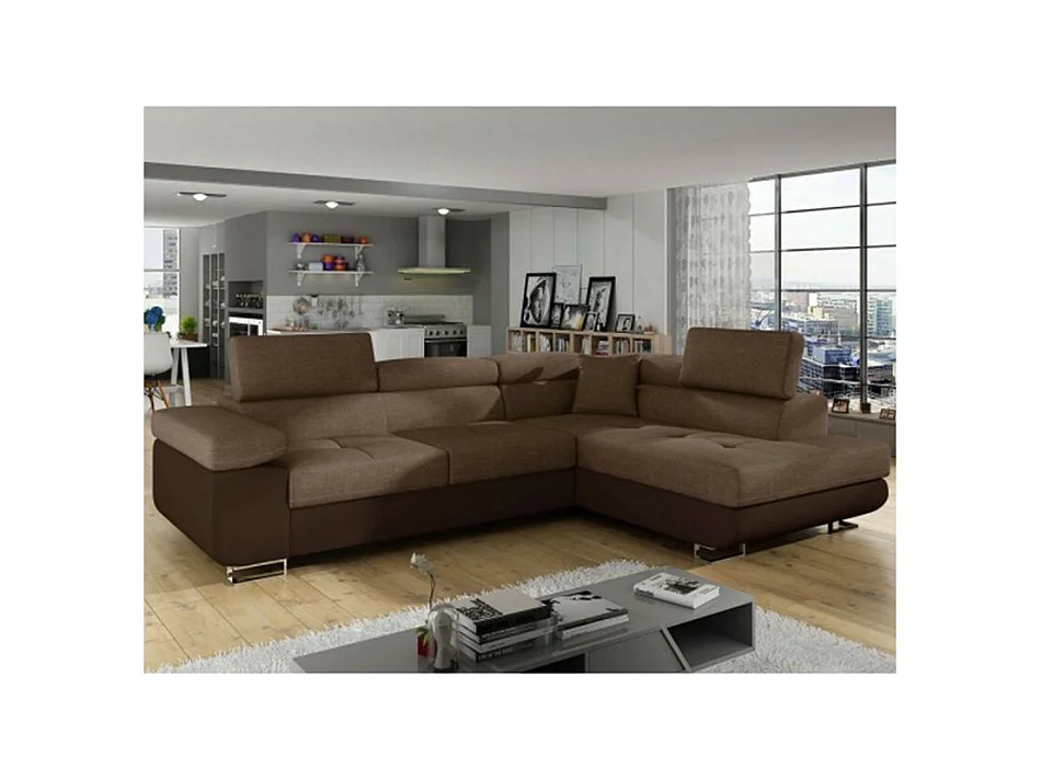 Canapé d'Angle Droit Convertible "Marius" 275cm Marron