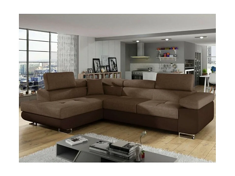 Canapé d'Angle Droit Convertible "Marius" 275cm Marron