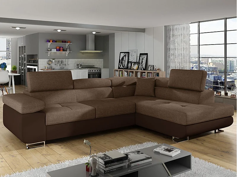 Canapé d'Angle Droit Convertible "Marius" 275cm Marron