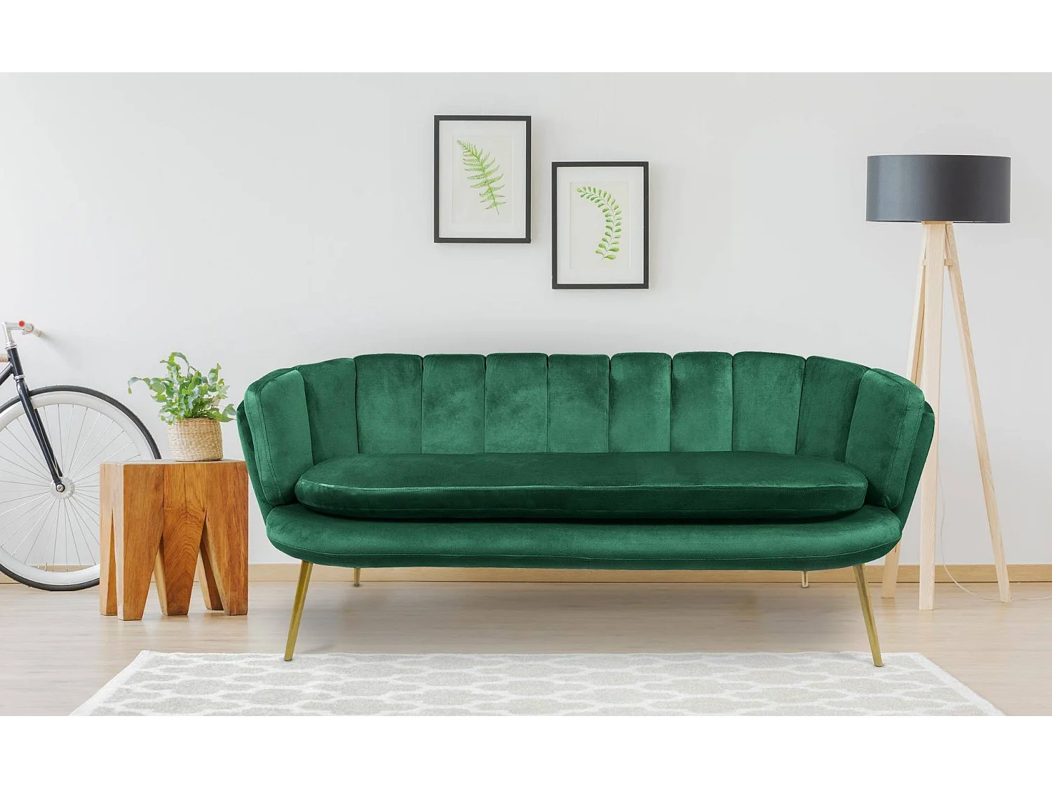 3-Sitzer Sofa Samt Grün Modern Goldene Beine Brenda 185cm