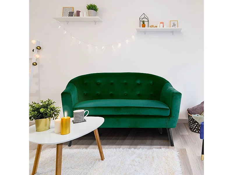 Divano scandinavo a 2 posti Savoy in velluto verde