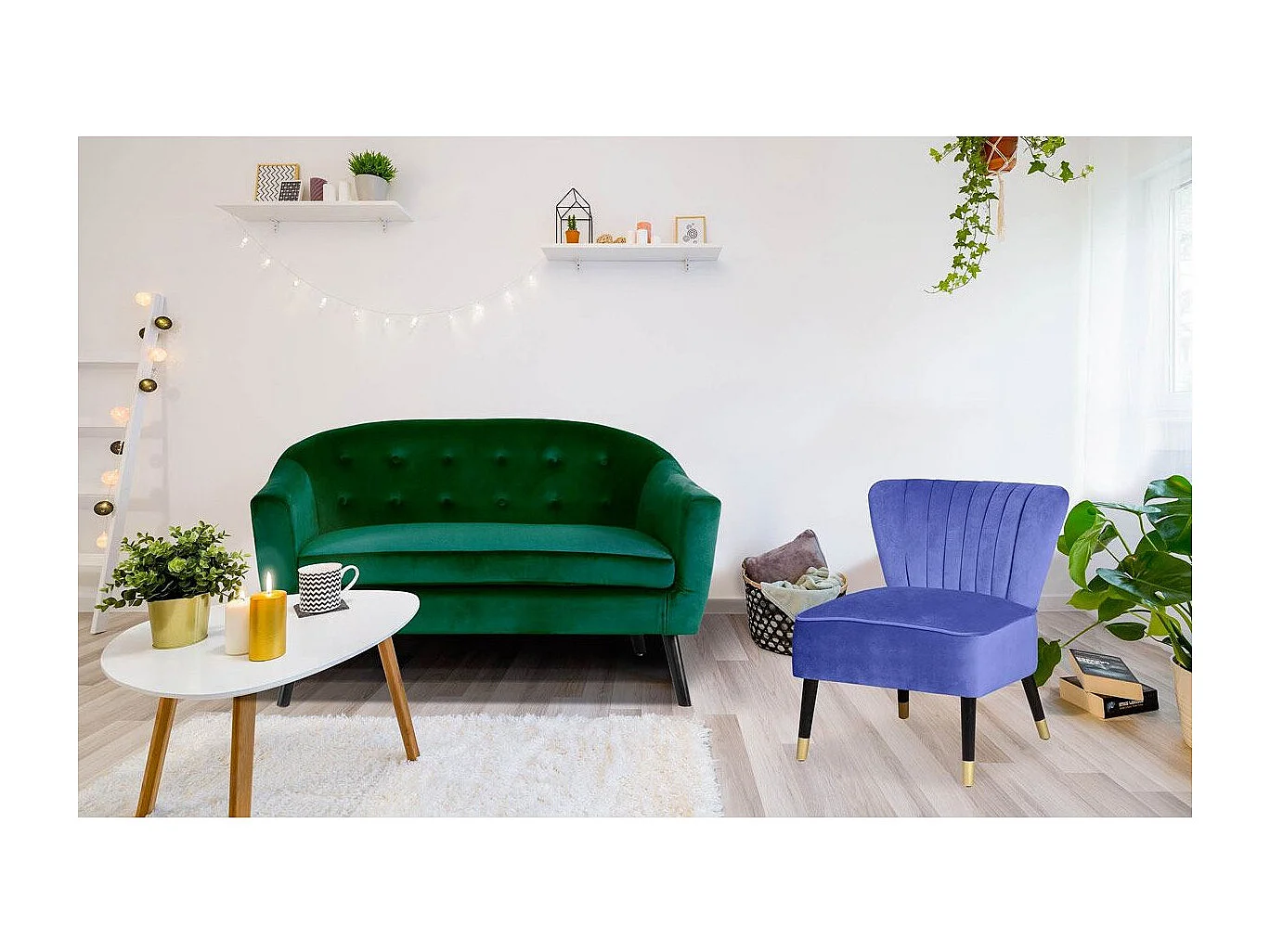 Canapé Scandinave Velours "Lopy" 129cm Vert