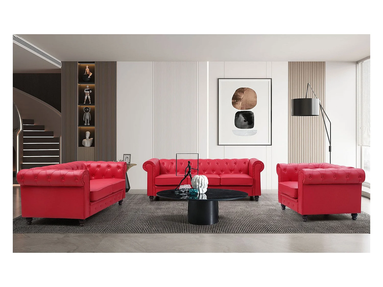 Canapé 3 Places "Chesterfield" 209cm Rouge