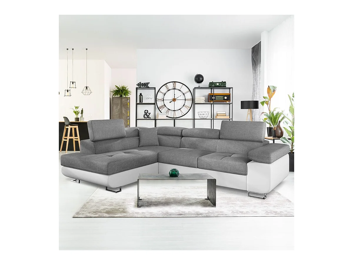 Canapé d'Angle Gauche Convertible "Marius" 275cm Gris