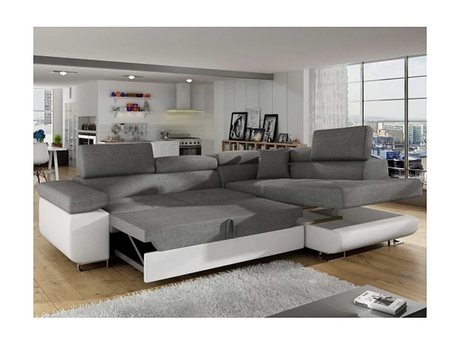 Canapé d'Angle Gauche Convertible "Marius" 275cm Gris