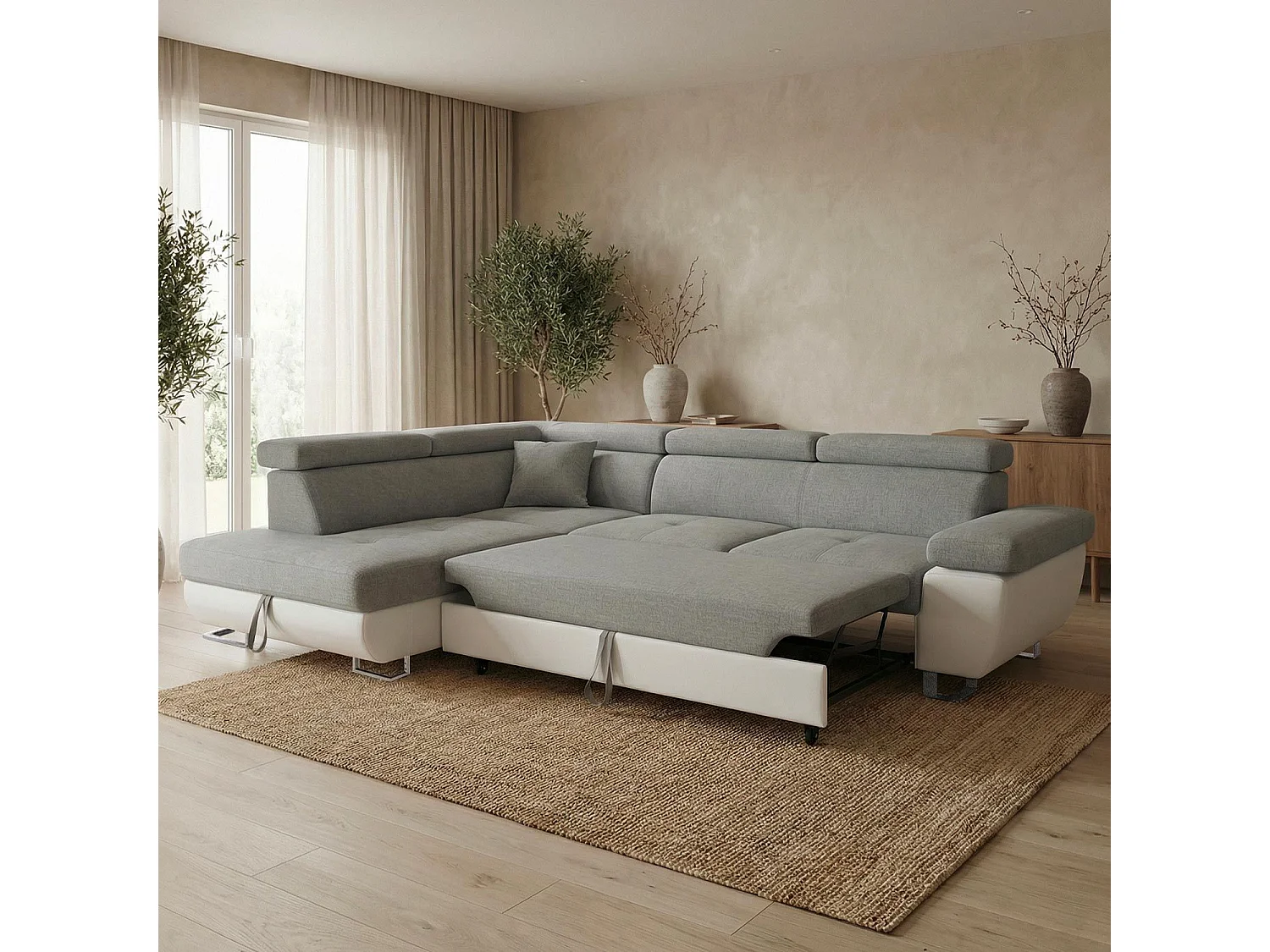 Canapé d'Angle Gauche Convertible "Marius" 275cm Gris