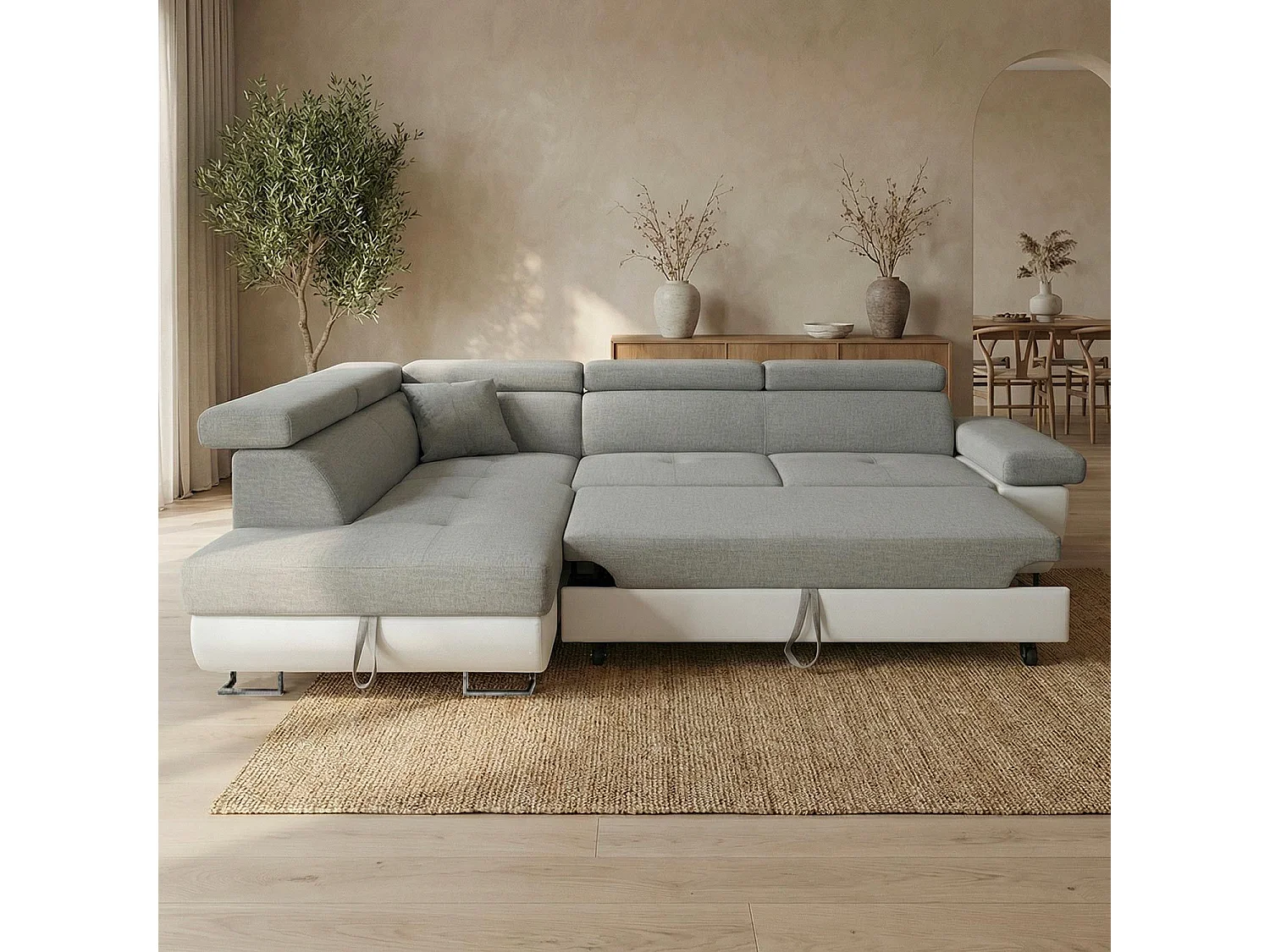 Canapé d'Angle Gauche Convertible "Marius" 275cm Gris