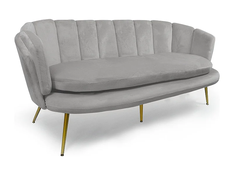 3-Sitzer Samtsofa "Dabren" Silber Modern Bequemes Muscheldesign 185cm