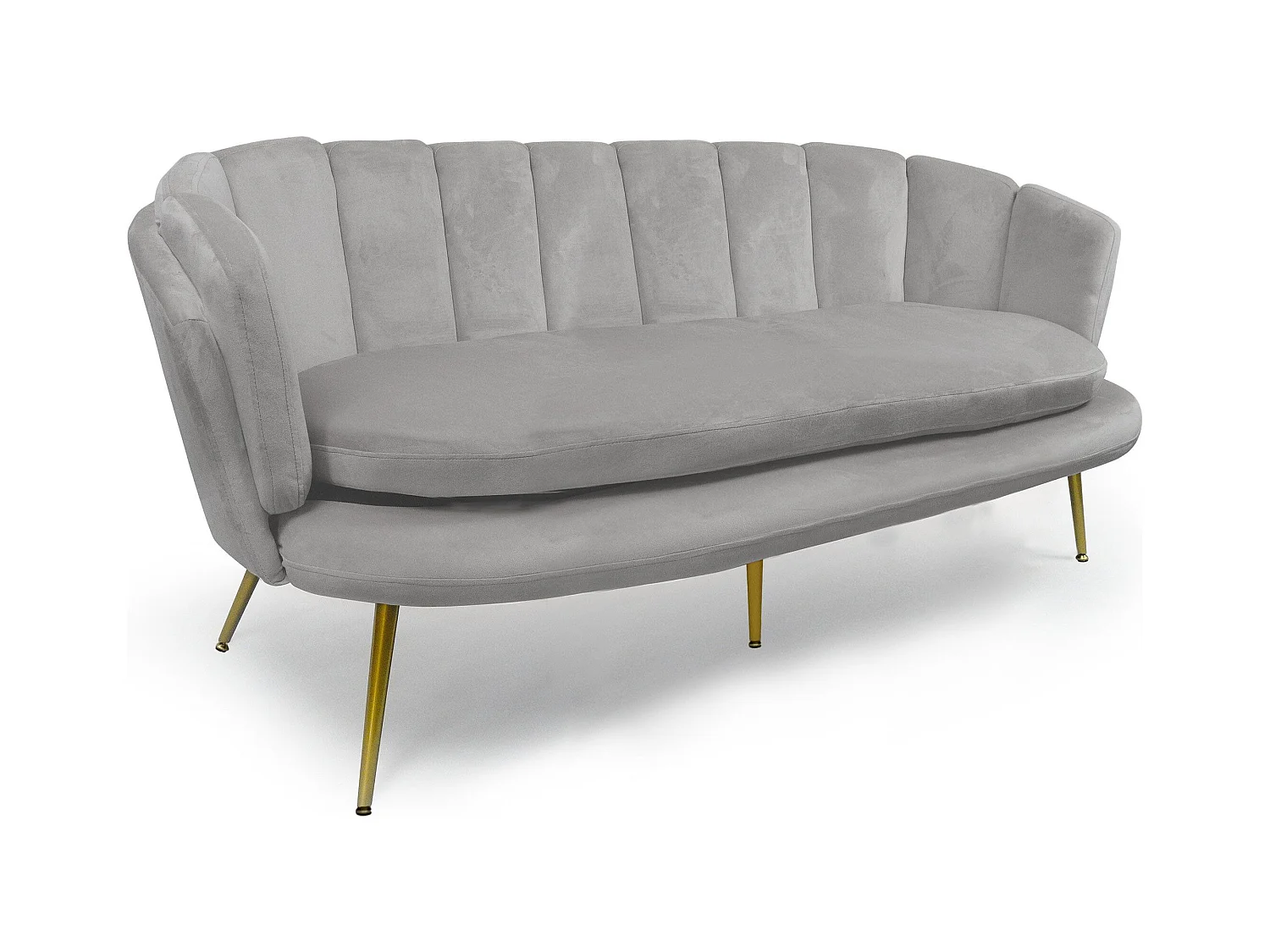 3-Sitzer Samtsofa "Dabren" Silber Modern Bequemes Muscheldesign 185cm