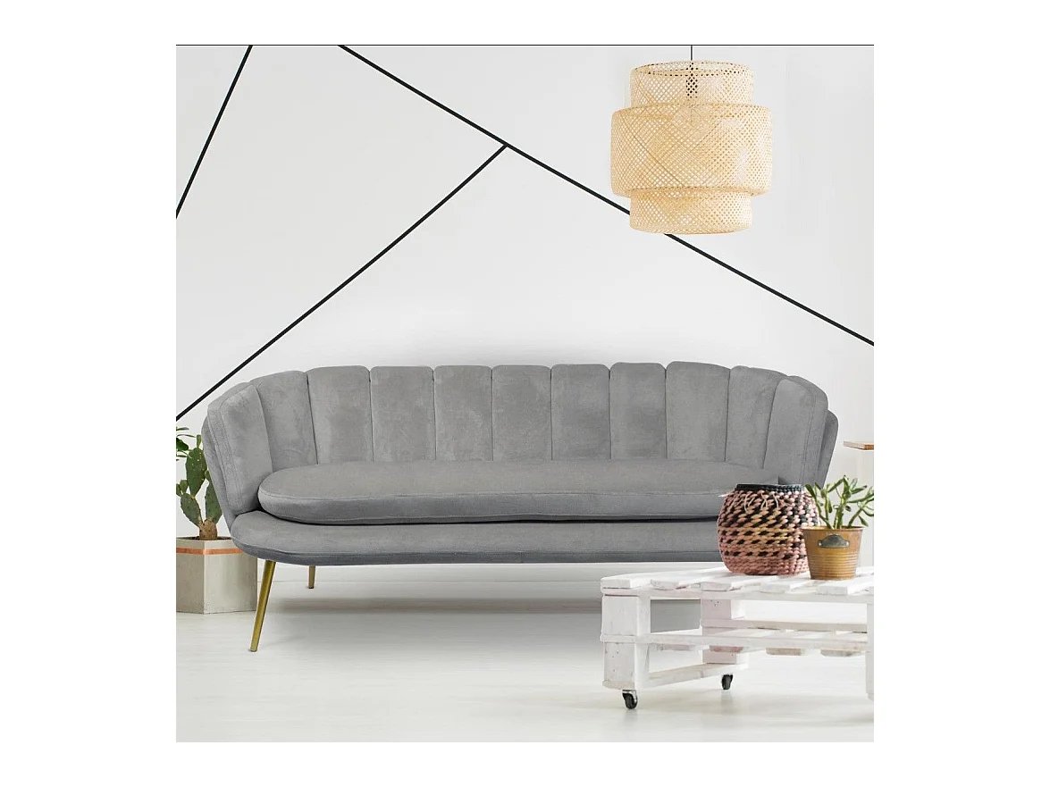 3-Sitzer Samtsofa "Dabren" Silber Modern Bequemes Muscheldesign 185cm