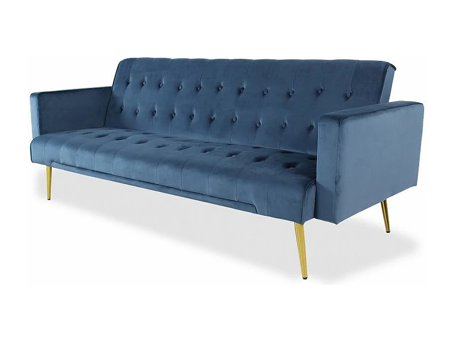 Canapé Convertible Velours "Tybio" 175cm Bleu