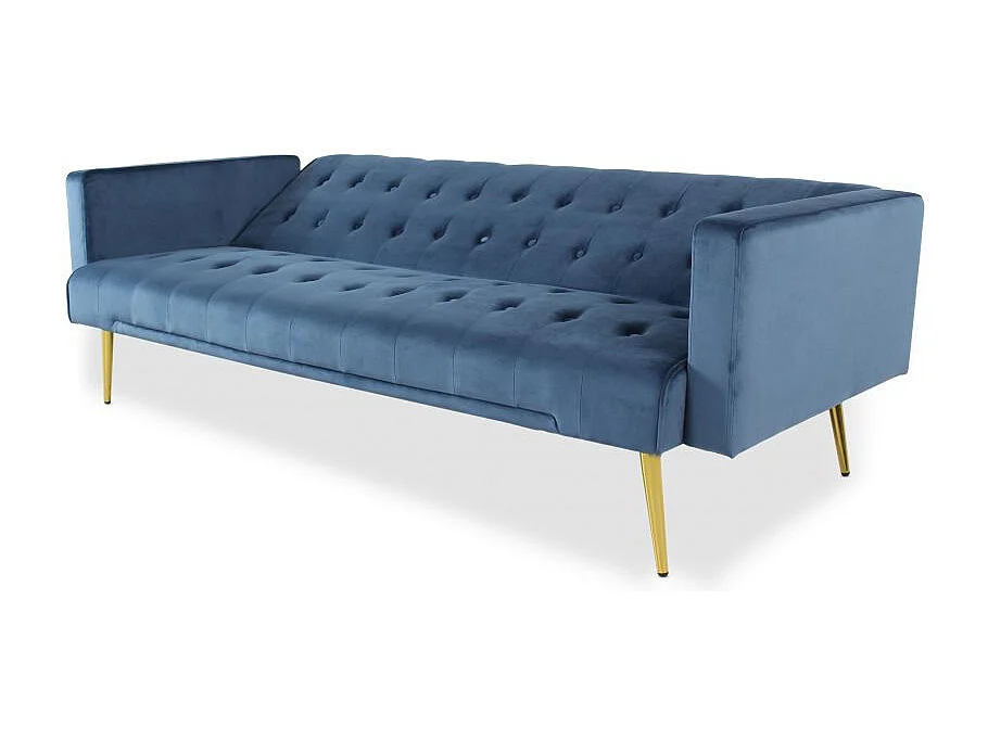 Canapé Convertible Velours "Tybio" 175cm Bleu