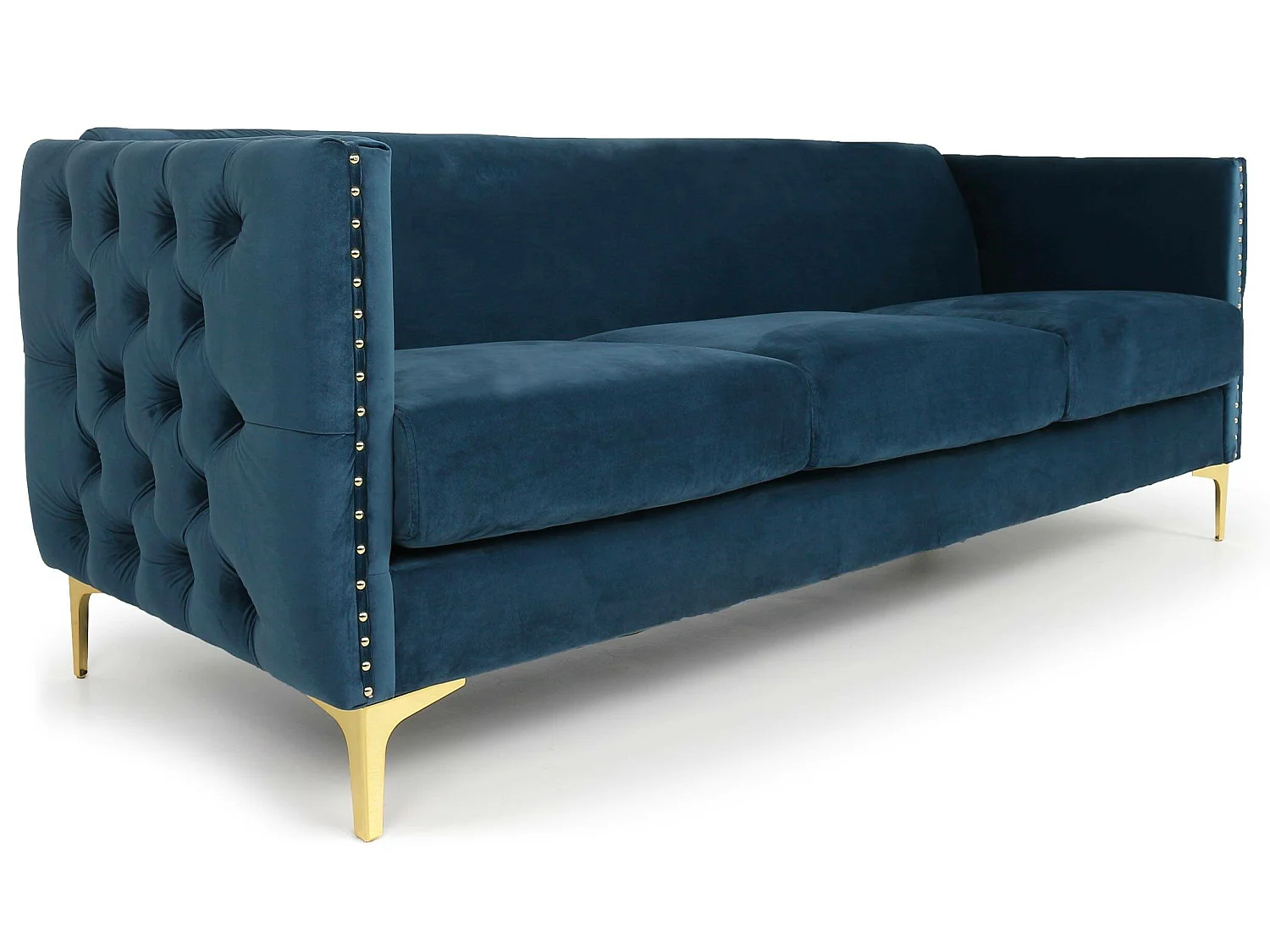 Samt Sofa Blau 3-Sitzer Design Gepolstert Bequem