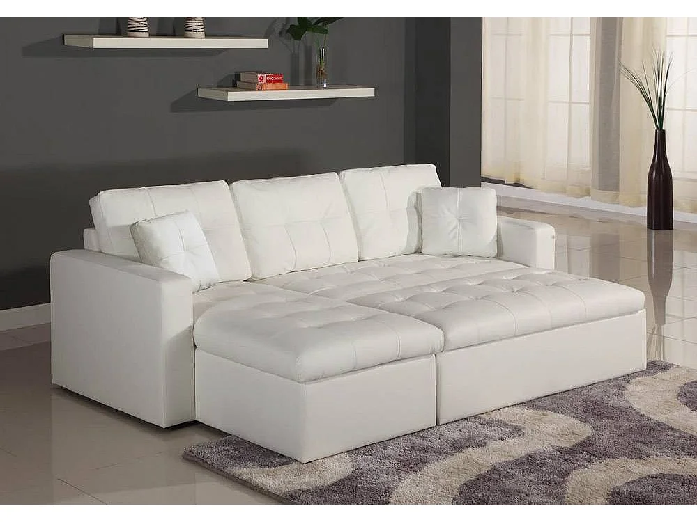 Canapé d'Angle Convertible "Corto" 230cm Blanc