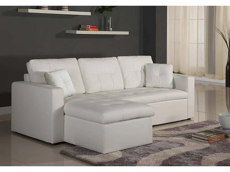 Canapé d'Angle Convertible "Corto" 230cm Blanc