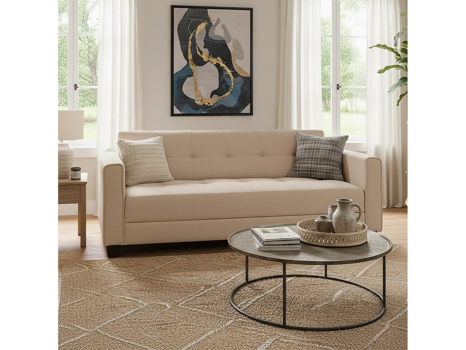 Canapé Convertible 3 Places "Tosello" 200cm Beige