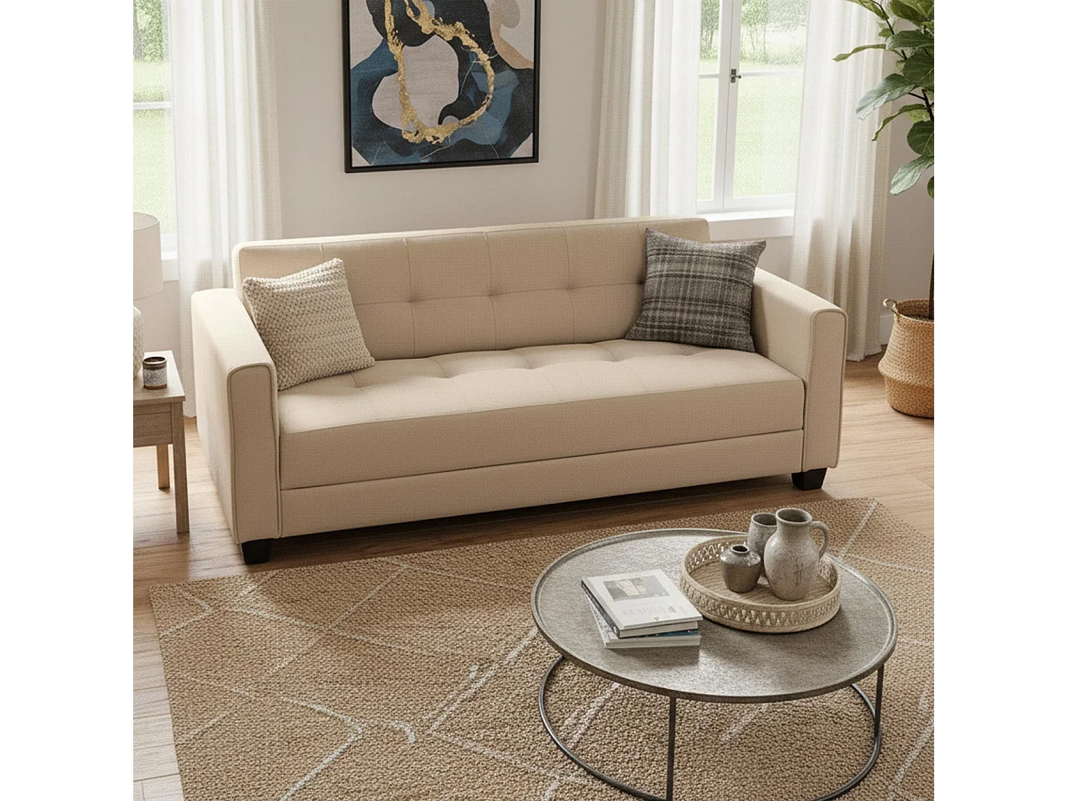 Canapé Convertible 3 Places "Tosello" 200cm Beige