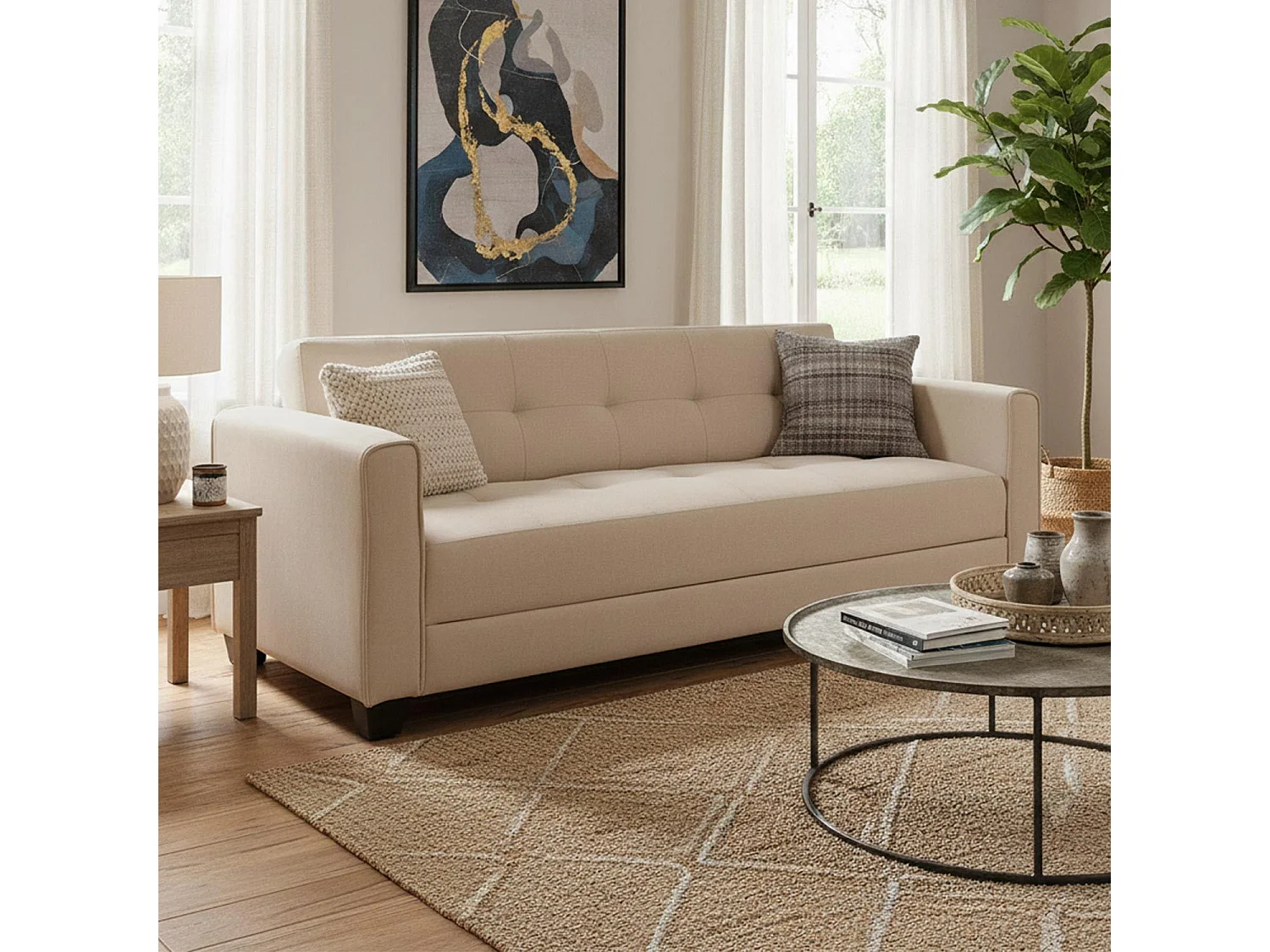 Canapé Convertible 3 Places "Tosello" 200cm Beige