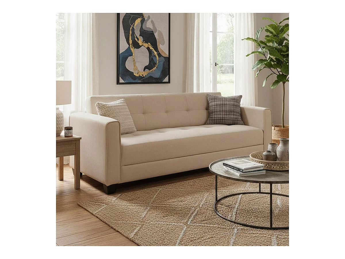 Canapé Convertible 3 Places "Tosello" 200cm Beige