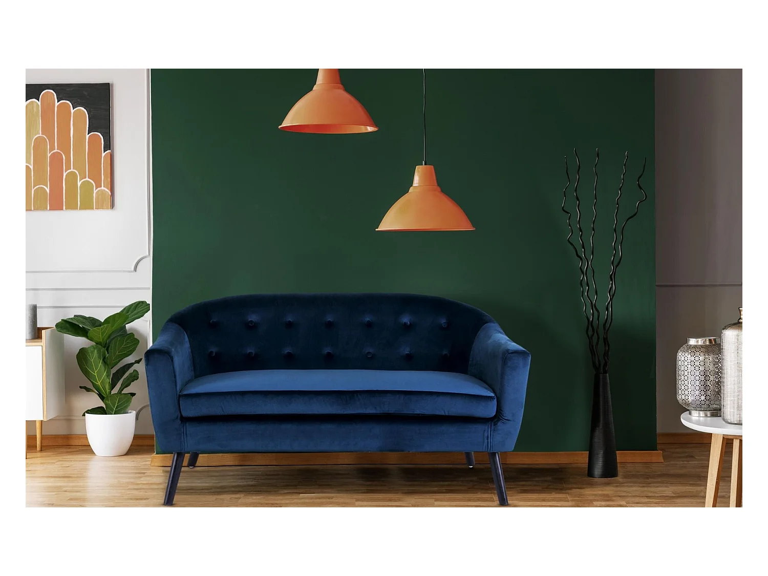 Canapé Scandinave Velours "Lopy" 157cm Bleu