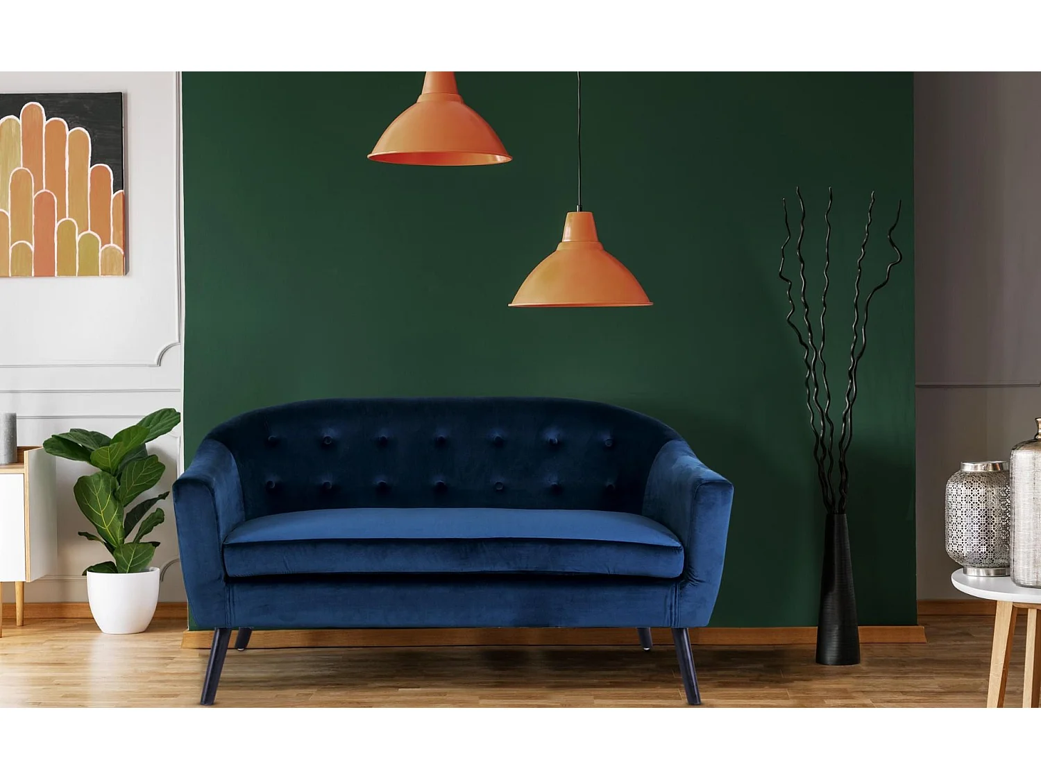 Canapé Scandinave Velours "Lopy" 157cm Bleu