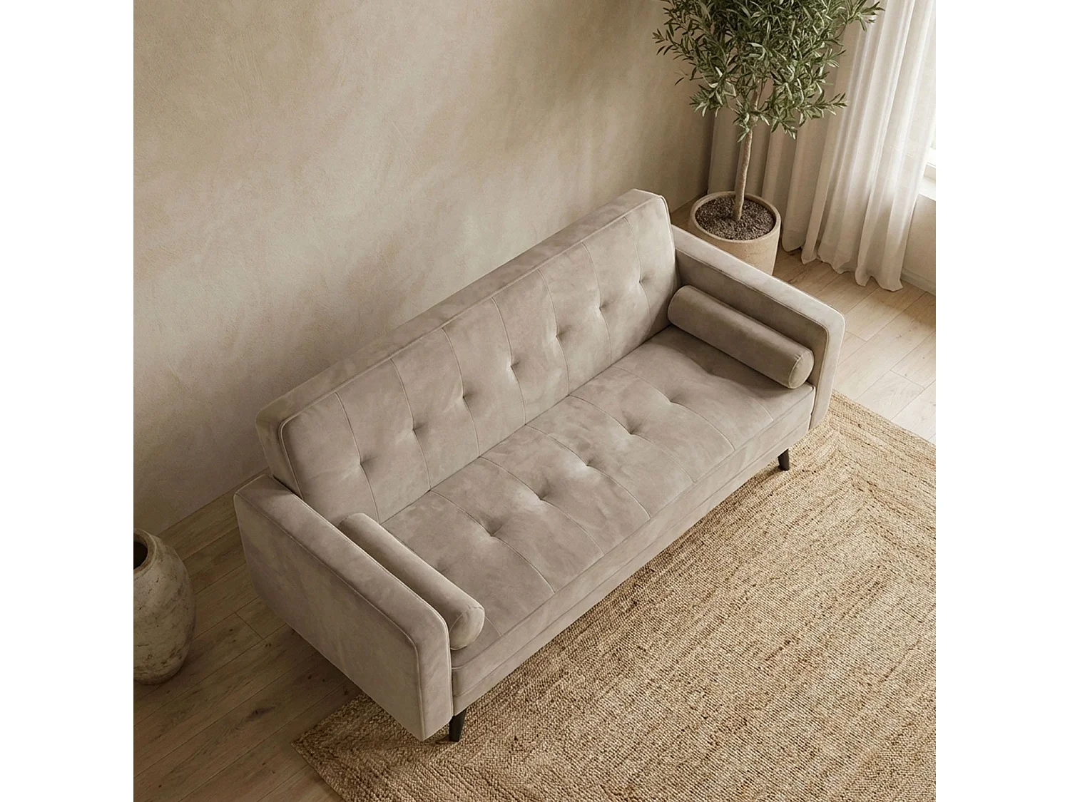 Canapé Convertible 3 Places Scandinave "Navya" Taupe