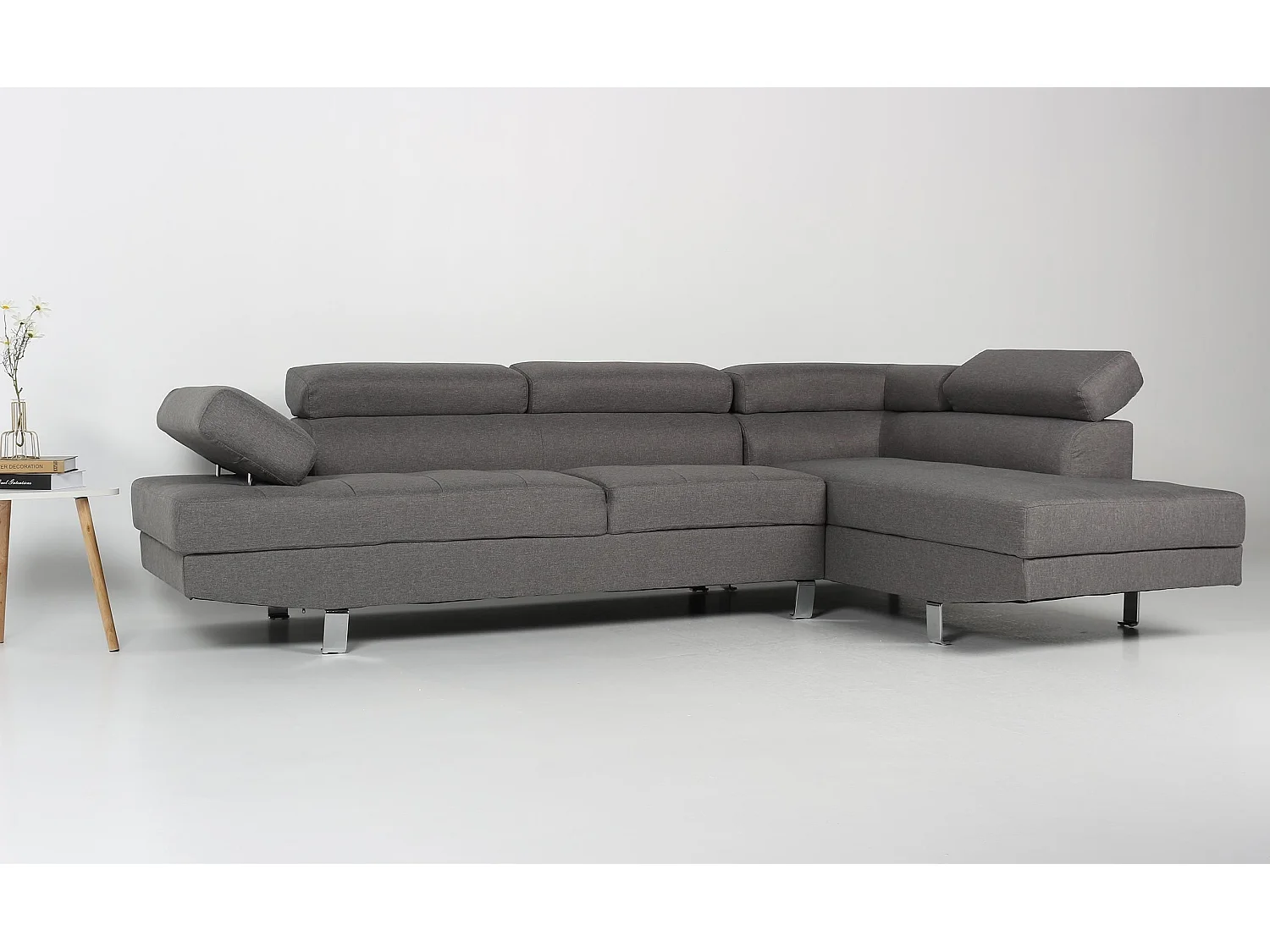 Canapé d'Angle Droit en Tissu "Têtière" 260cm Gris