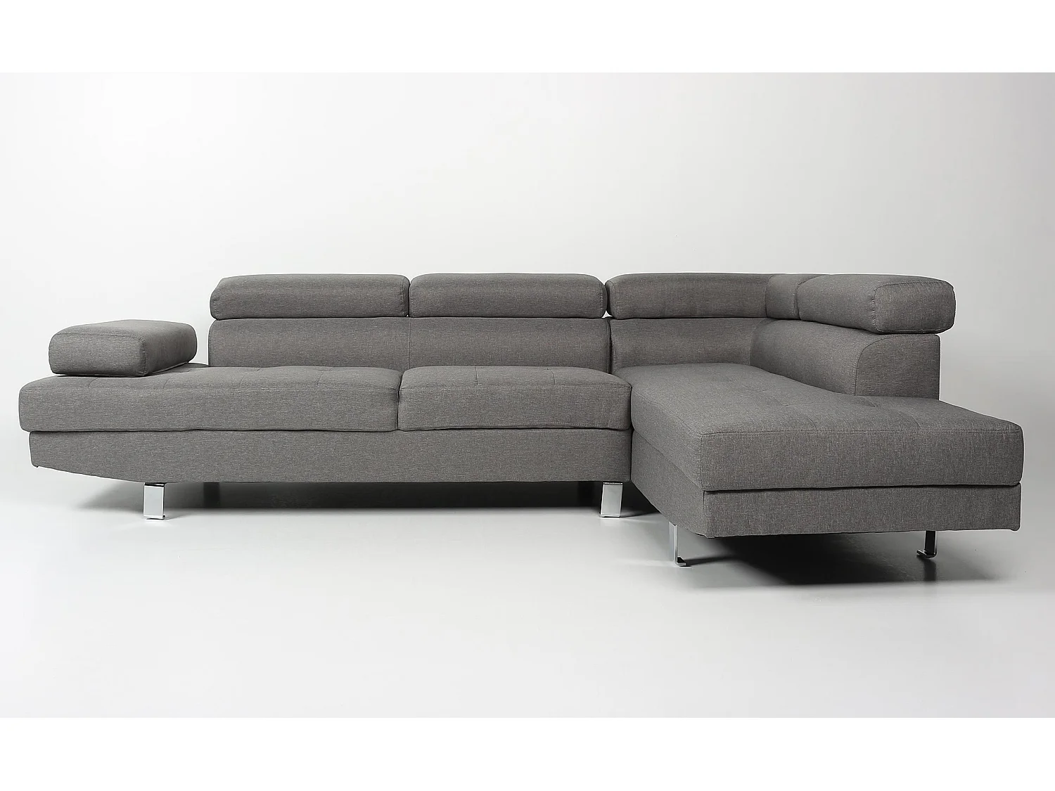 Canapé d'Angle Droit en Tissu "Têtière" 260cm Gris