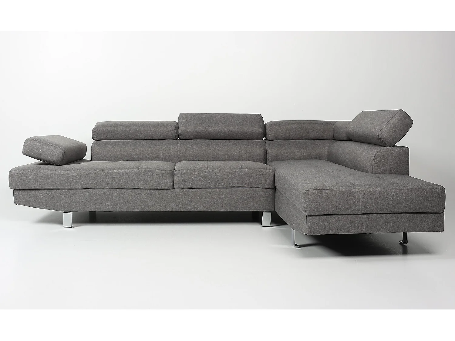 Canapé d'Angle Droit en Tissu "Têtière" 260cm Gris