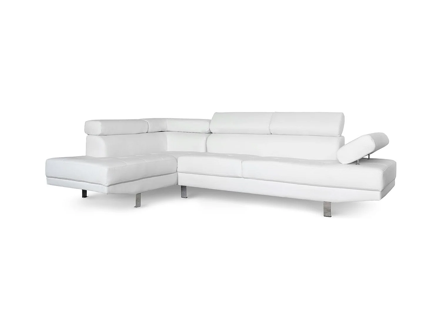 Divano angolare Alfa con poggiatesta sollevabili in similpelle bianco