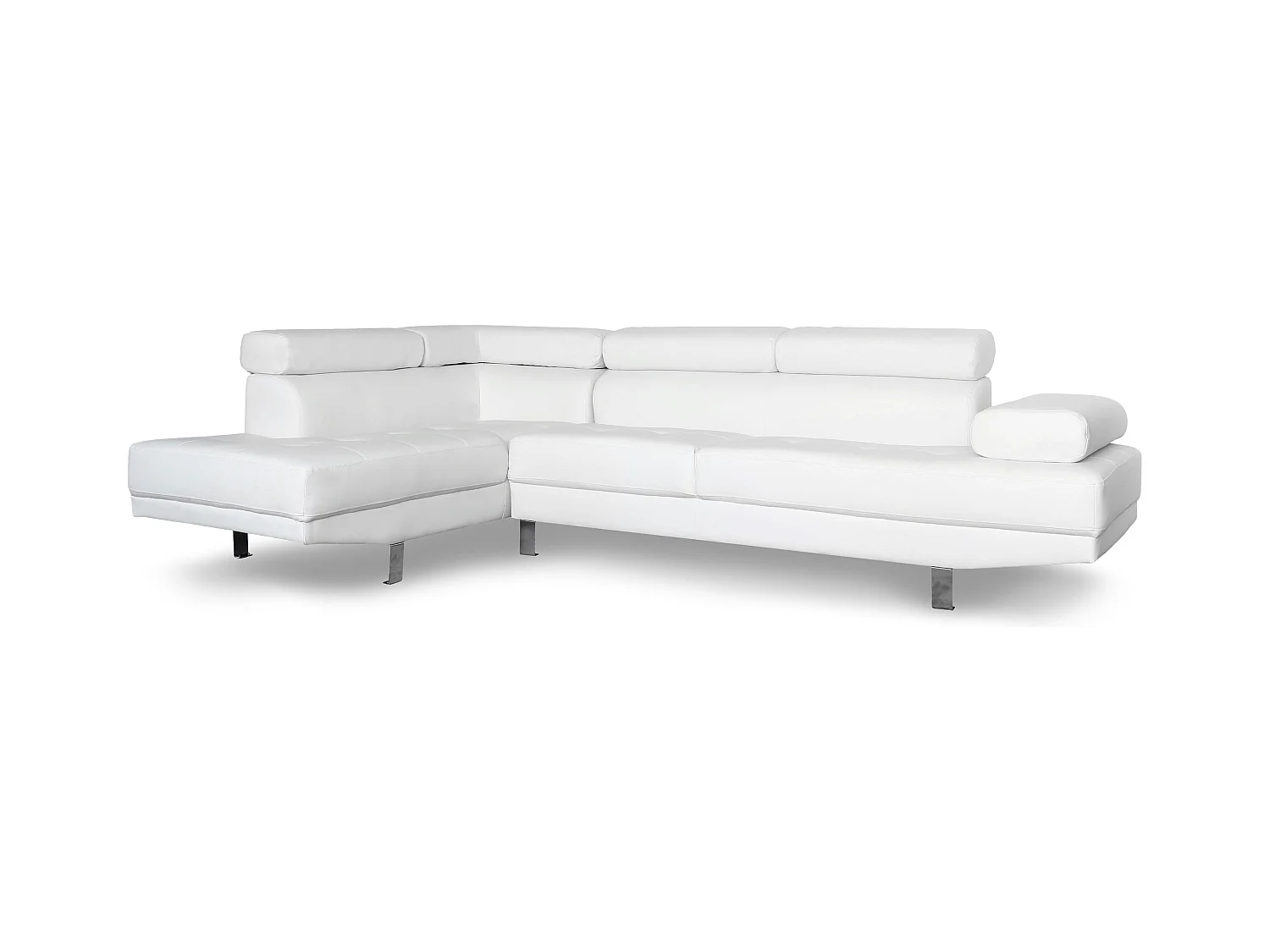 Divano angolare Alfa con poggiatesta sollevabili in similpelle bianco