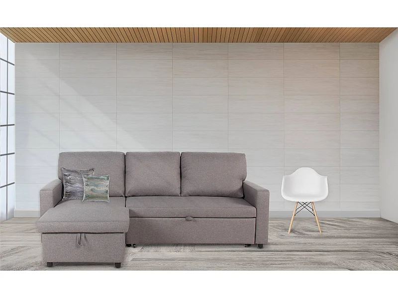 Divano letto angolare Baleares Tessuto grigio chiaro