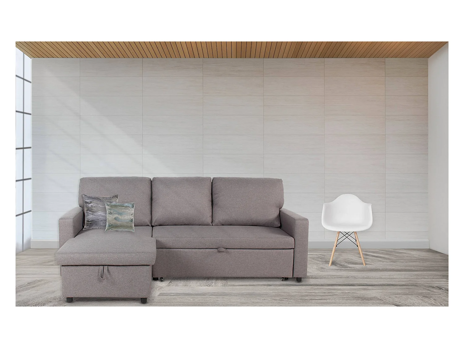 Canapé d'Angle Gauche Convertible "Minera" 215cm Gris