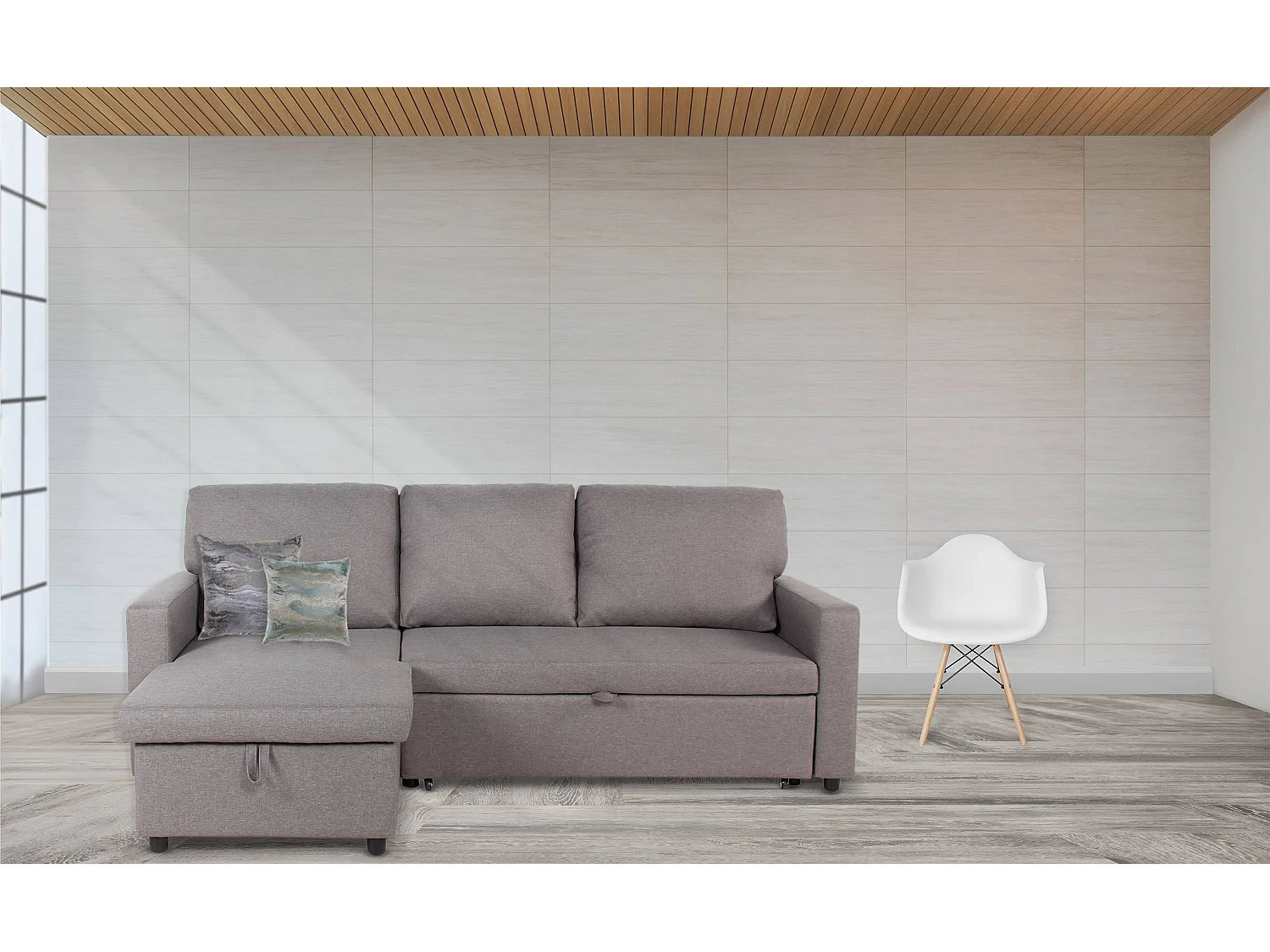 Canapé d'Angle Gauche Convertible "Minera" 215cm Gris