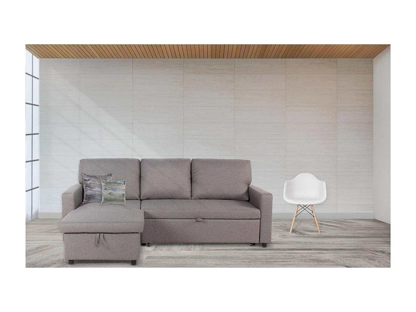 Canapé d'Angle Gauche Convertible "Minera" 215cm Gris