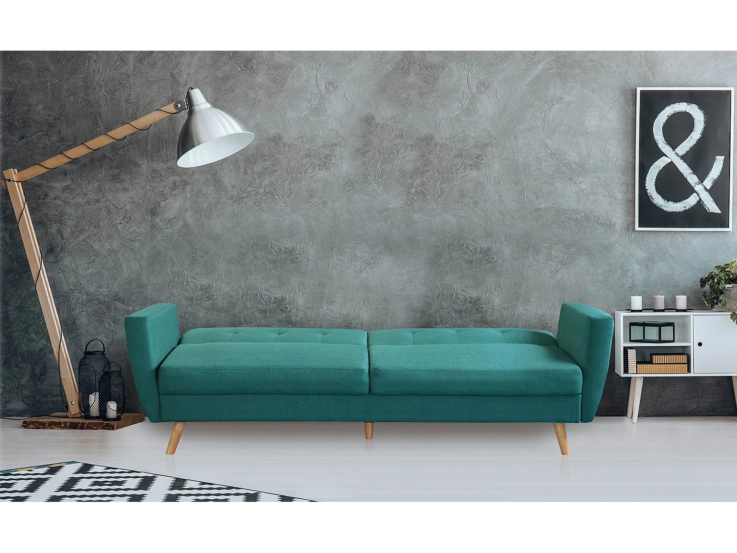 Canapé Scandinave Convertible "Garry" 220cm Bleu Vert