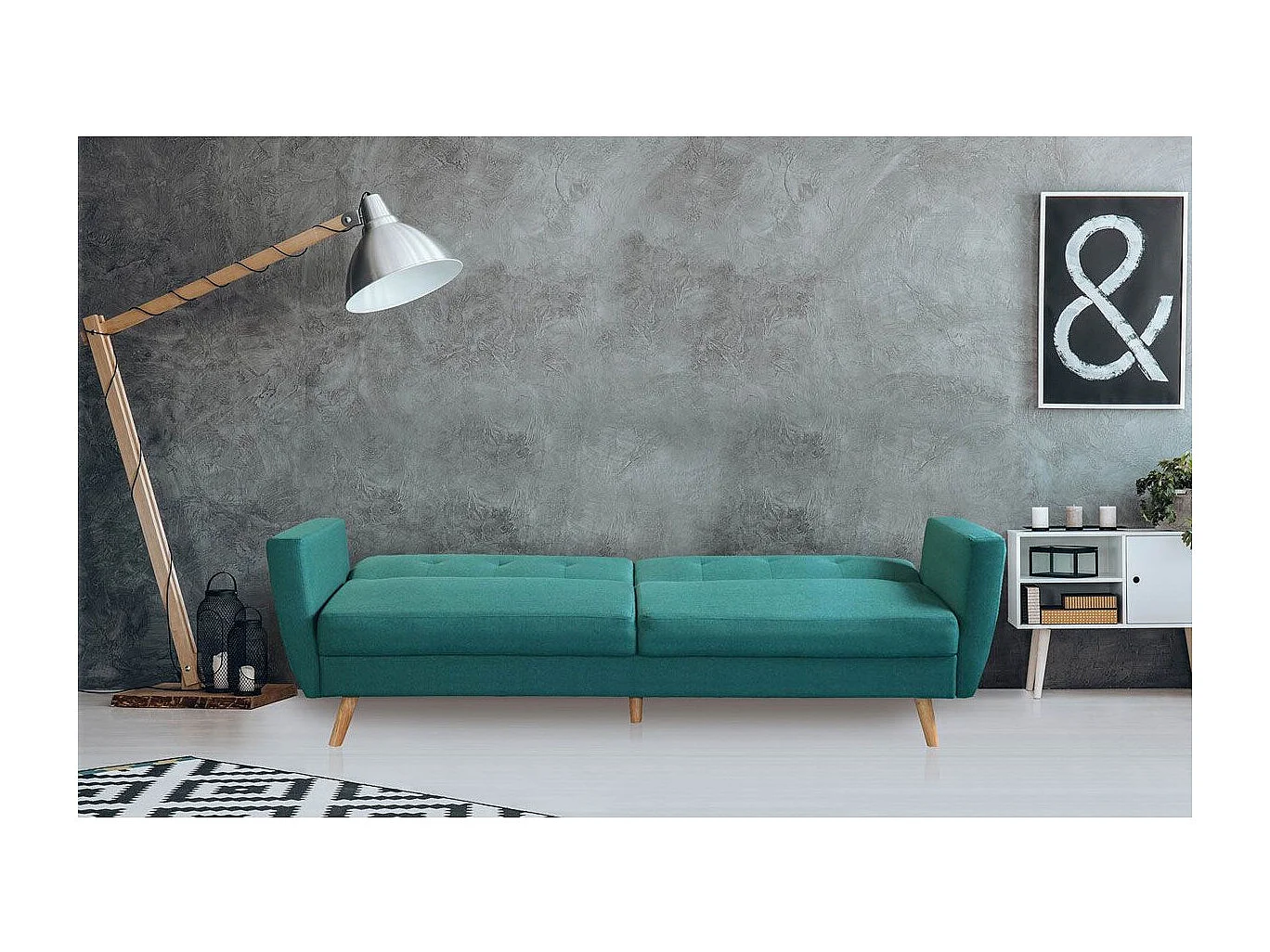 Canapé Scandinave Convertible "Garry" 220cm Bleu Vert