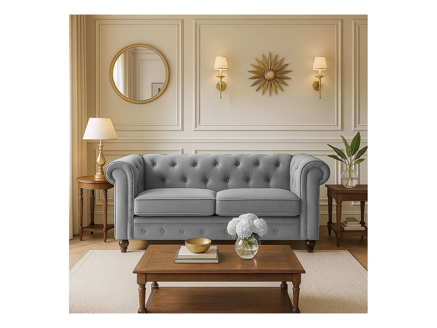 Chesterfield 2-Sitzer Sofa Samt Silber 158cm