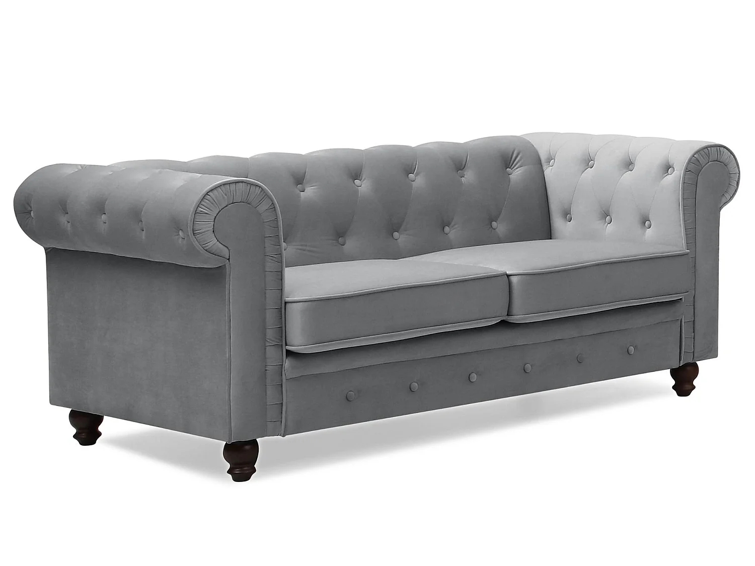 Canapé chesterfield 2 places en velours capitonné gris