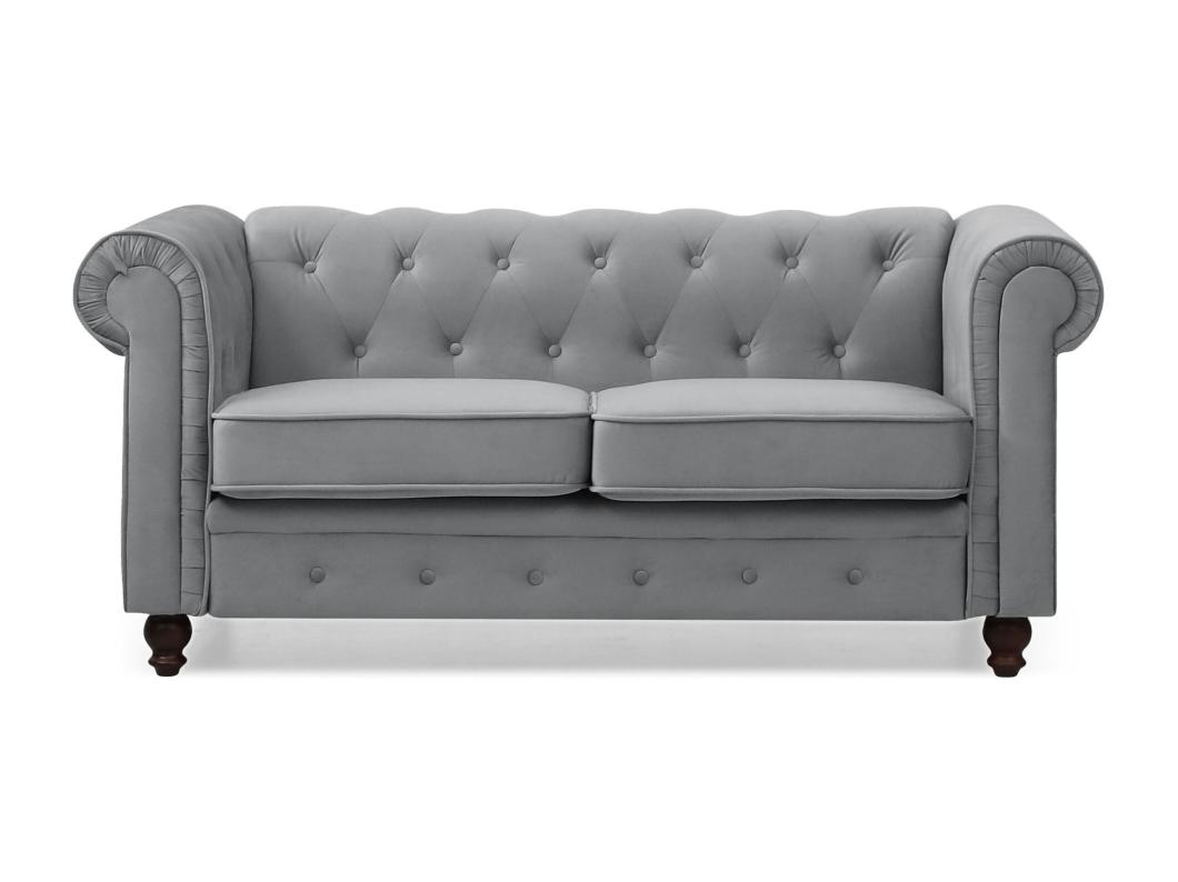 Grand canapé 2 places Chesterfield Velours Argent