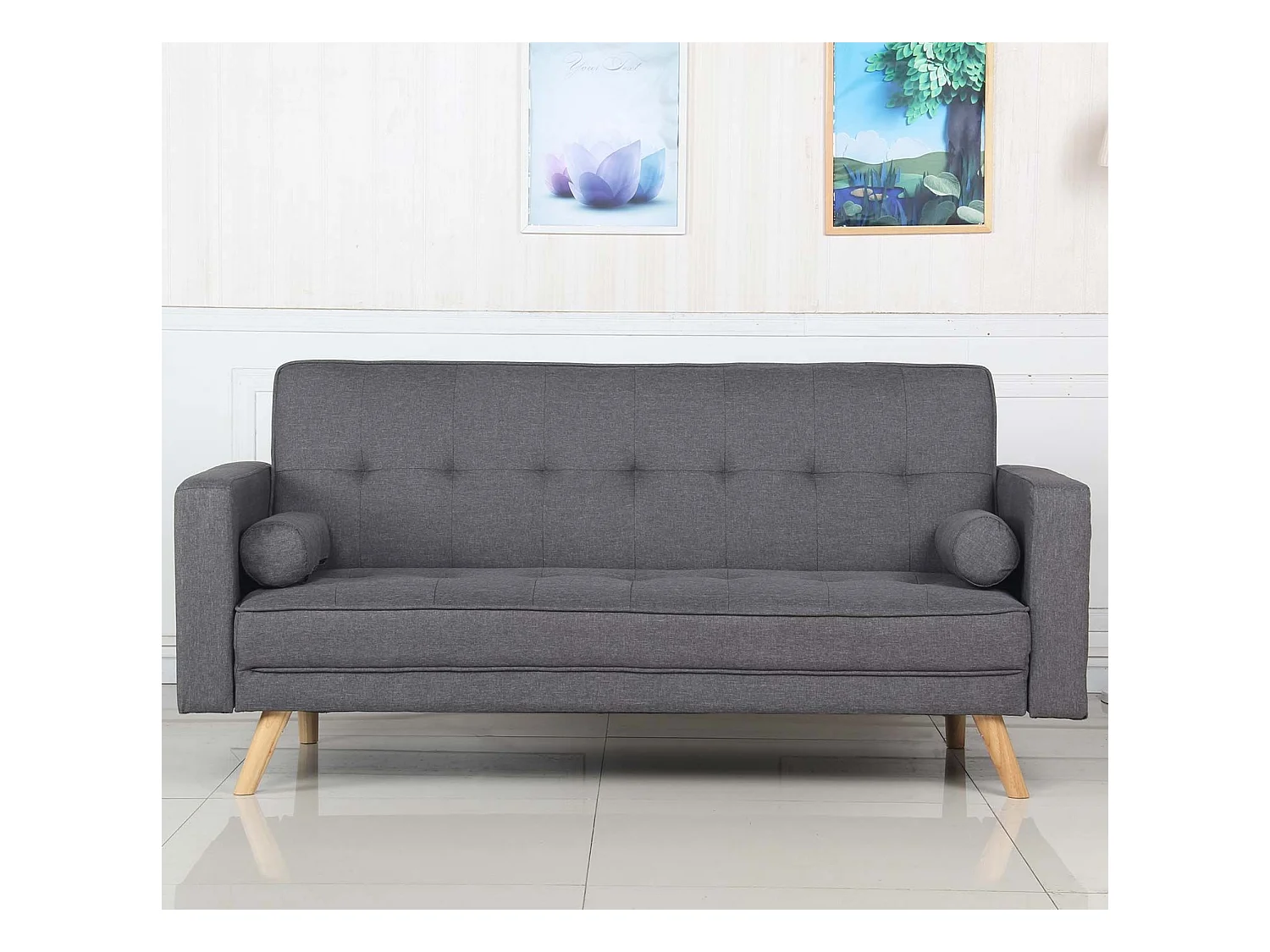 Canapé Convertible 3 Places Scandinave "Navya" Gris Foncé