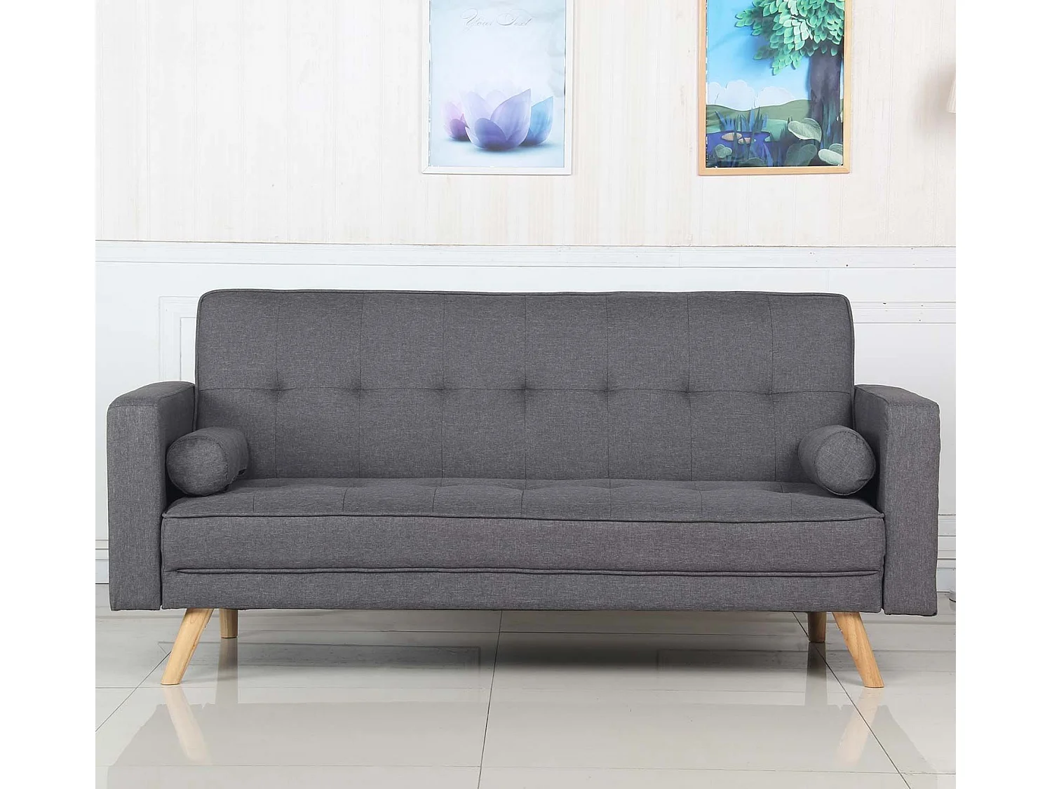Canapé Convertible 3 Places Scandinave "Navya" Gris Foncé